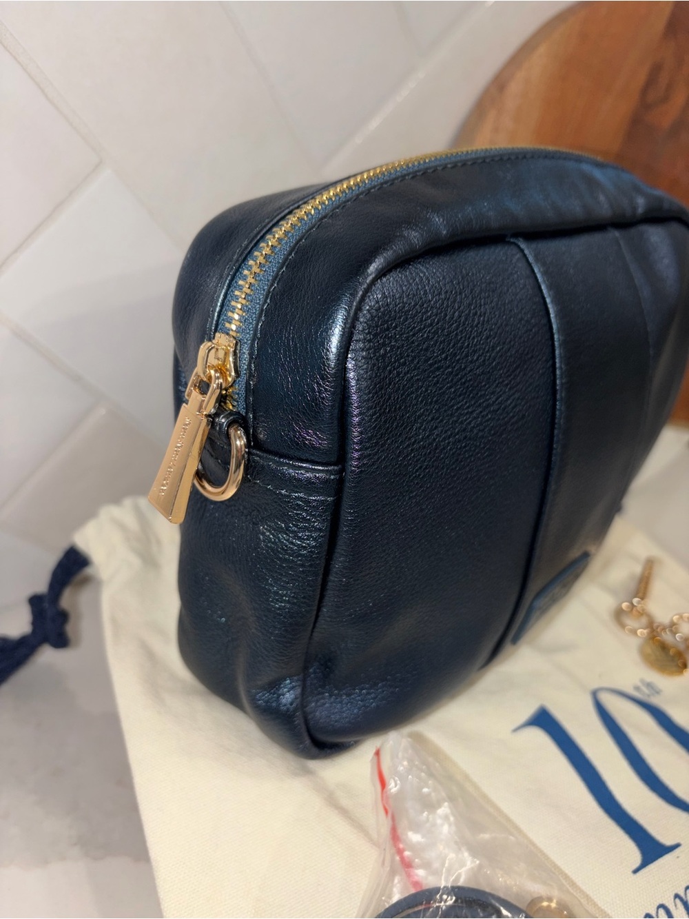 Pom Pom London sapphire blue limited edition 10th anniversary leather City bag - Picture 3 of 6